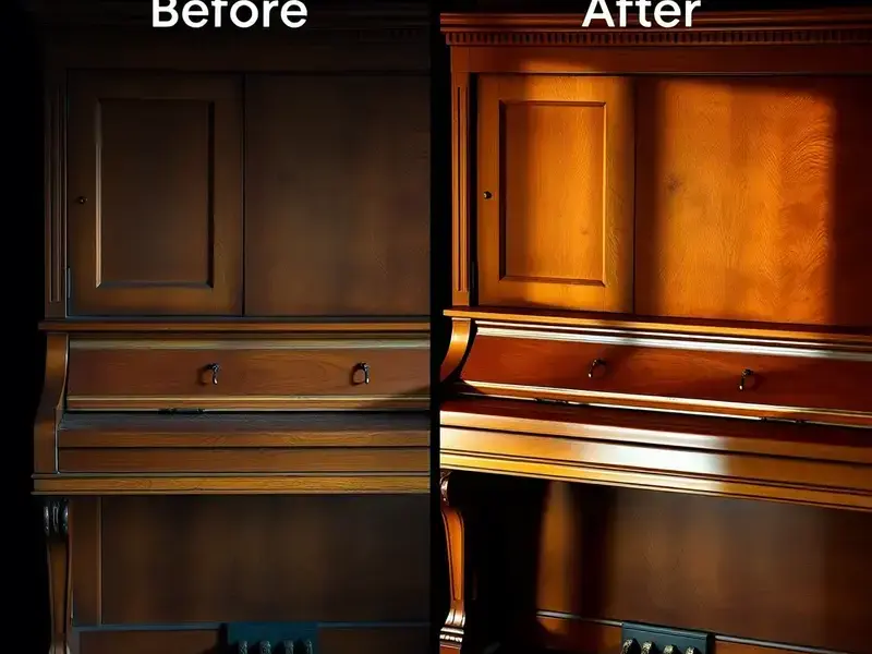 Before and after piano cabinet restoration